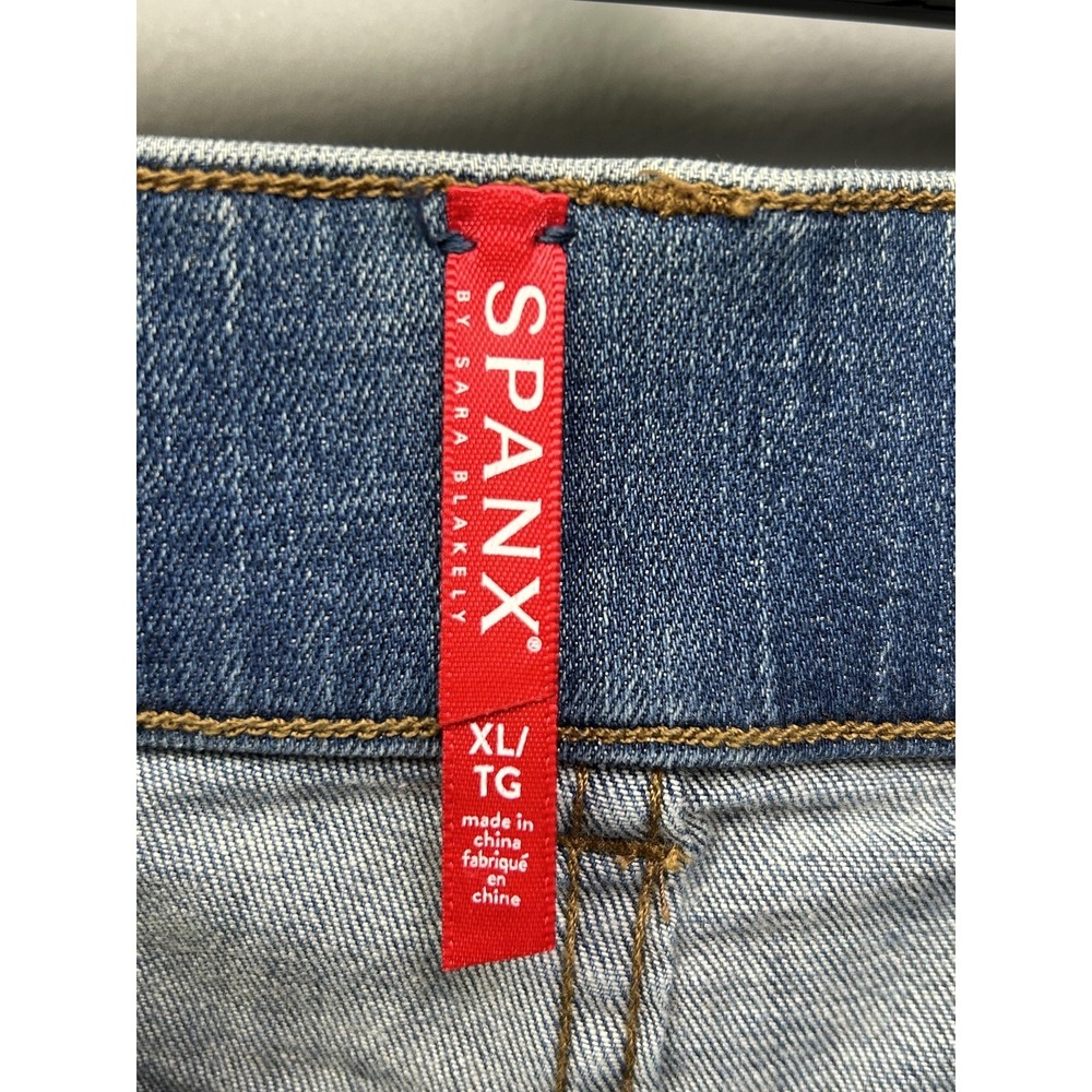 Spanx Skirt Womens‎ XL Blue Denim Pencil Knee Length Frayed Slit Lined - Picture 4 of 10